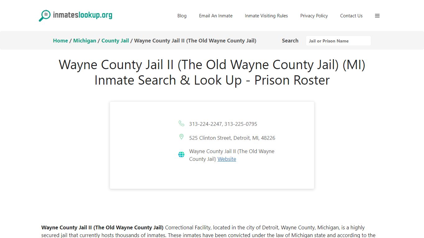 Wayne County Jail II (The Old Wayne County Jail) (MI) Inmate Search ...